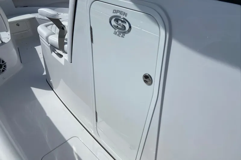 Slide: The Image of 2026 Sportsman Open 322 Center Console boat interior with sleek white design. - 35