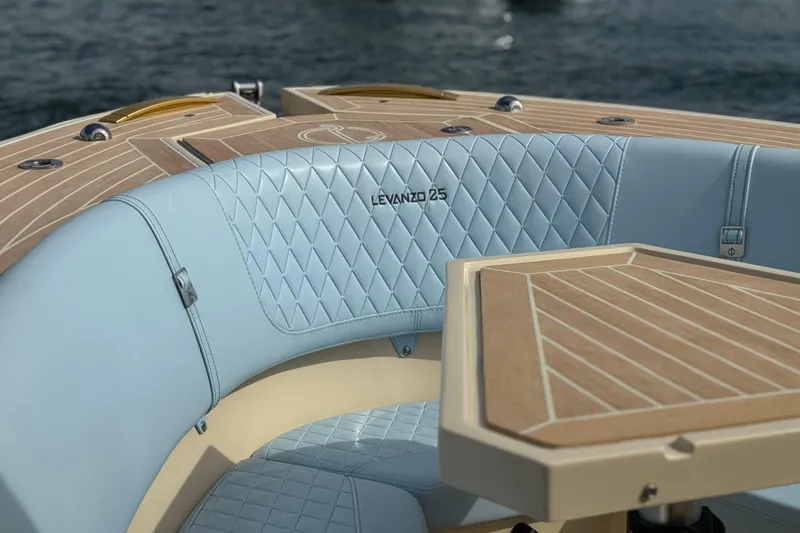 Slide: The Image of Luxurious seating on the 2026 Lilybaeum Levanzo 25 Lounge Deck boat. - 10