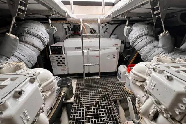 Slide: The Image of Engine room of 2016 Galeon 660 Flybridge yacht with Cummins generator and machinery. - 44