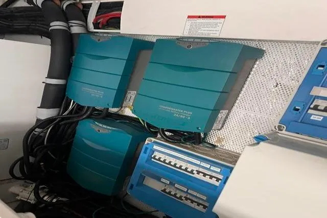 Slide: The Image of Electrical system components inside a 2016 Galeon 660 Flybridge yacht. - 48
