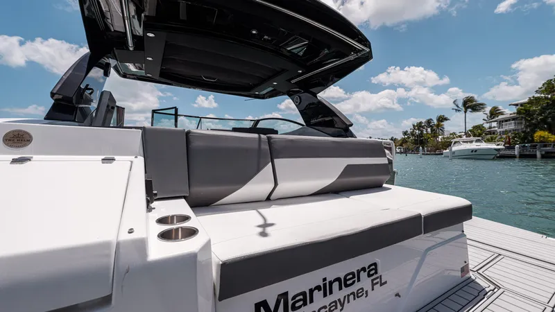 Slide: The Image of 2020 Cruisers Yachts 38 GLS OB, luxury boat docked in sunny Biscayne, FL. - 16