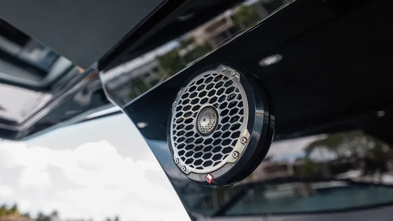Slide: The Image of Outdoor speaker on 2020 Cruisers Yachts 38 GLS OB, showcasing sleek design and audio features. - 23