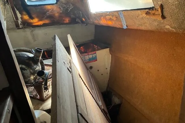 Slide: The Image of 1981 Witness Catamaran layout with staterooms, galley, and sail lockers. - 18