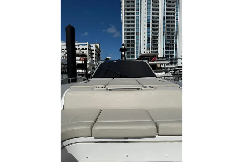 Slide: The Image of 2023 Azimut Verve 47 yacht interior with sleek seating and modern design. - 16