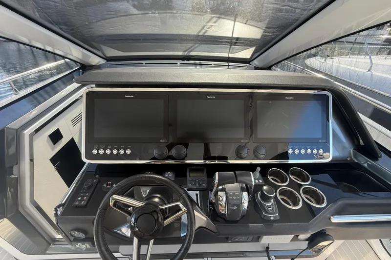 Slide: The Image of 2023 Azimut Verve 47 yacht interior with sleek seating and modern design. - 20