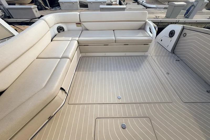 Slide: The Image of Luxurious seating area on 2023 Azimut Verve 47 yacht, featuring elegant beige upholstery. - 61
