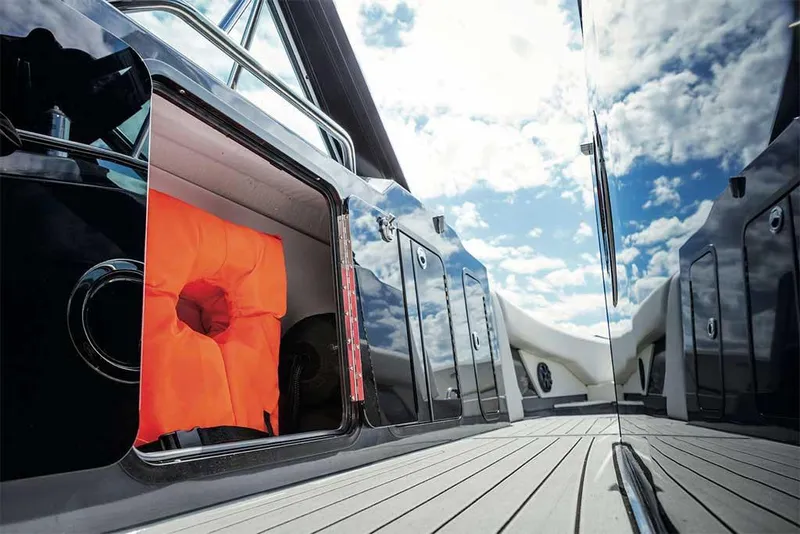 Slide: The Image of Manufacturer Provided Image: 2021 Cruisers Yachts 338 South Beach Edition Bow Rider with open storage compartment. - 27