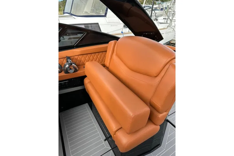 Slide: The Image of Luxurious leather seating in 2021 Cruisers Yachts 338 South Beach Edition Bow Rider. - 34