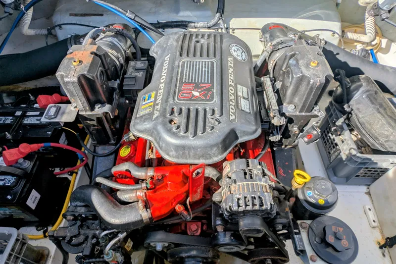 Slide: The Image of 2008 Chris-Craft Launch 25 engine compartment with Volvo Penta 5.7 GXI engine. - 14