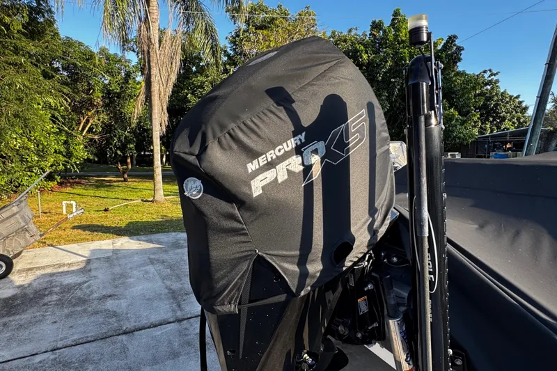 Slide: The Image of Outdoor view of a Mercury Pro XS engine cover on a Vtech 18, 2024 model. - 13