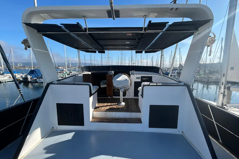 Slide: The Image of 1981 Ocean Alexander 50 Pilothouse yacht interior with marina view. - 30