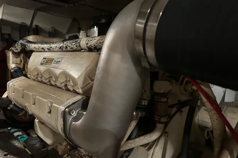 Slide: The Image of Engine room of 1981 Ocean Alexander 50 Pilothouse with CAT 3208 engine. - 36