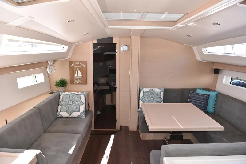 Slide: The Image of Luxurious interior of 2019 Jeanneau 51 yacht with modern seating and decor. - 10