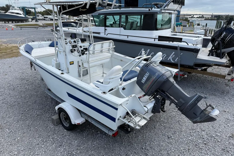 Slide: The Image of 1998 Cape Horn 19 CC boat with Yamaha outboard motor on trailer. - 2