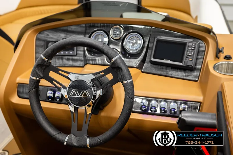 Slide: The Image of Steering wheel and dashboard of 2026 Avalon LSZ VRB boat with modern controls. - 33