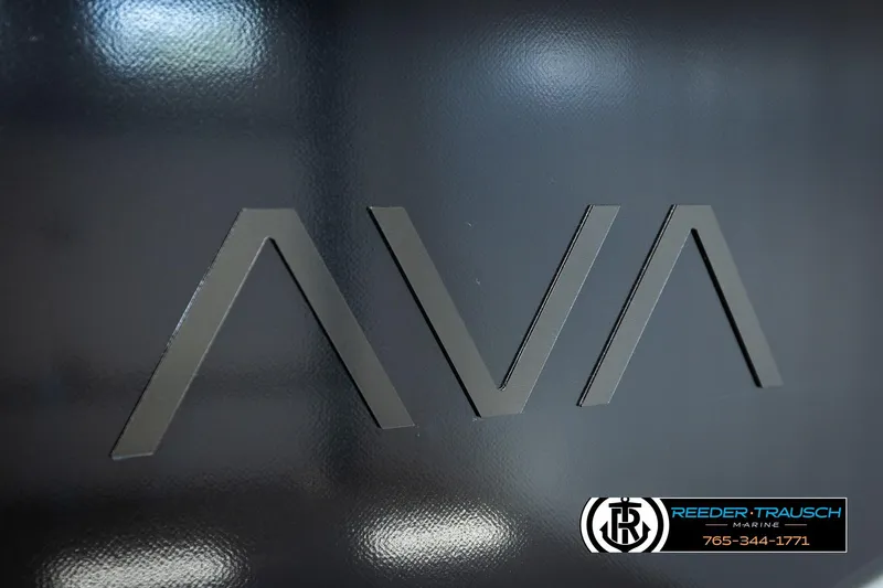 Slide: The Image of 2026 Avalon LSZ VRB logo on sleek dark surface, Reeder-Trausch Marine branding visible. - 57