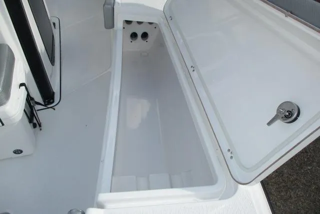 Slide: The Image of 2026 Blazer Bay MAKARIA 2600 boat interior storage compartment with seating. - 22
