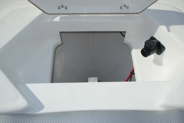 Slide: The Image of 2026 Blazer Bay MAKARIA 2600 boat interior with quilted seating and sleek design. - 26