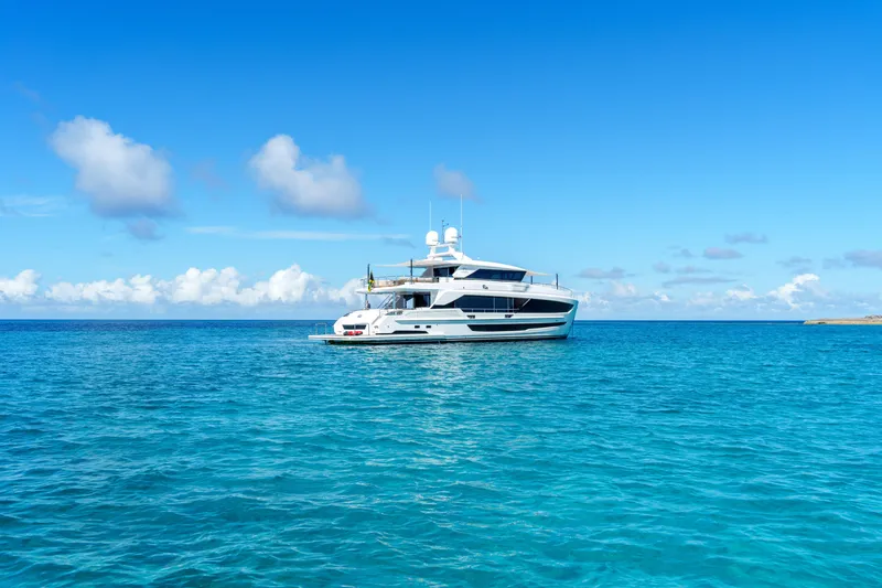 Slide: The Image of Luxury Horizon FD90 yacht on clear blue ocean, 2023 model. - 36