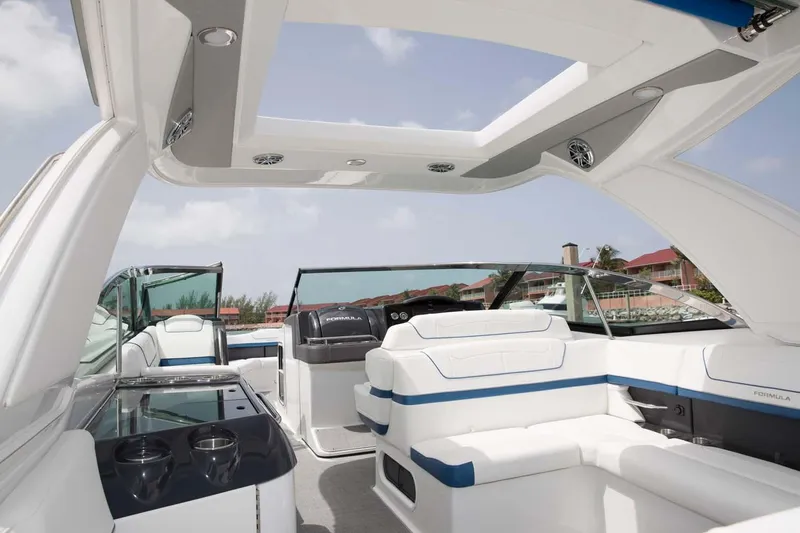 Slide: The Image of Manufacturer Provided Image: 2019 Formula 350 Crossover Bowrider OB interior with luxurious seating and modern design. - 55