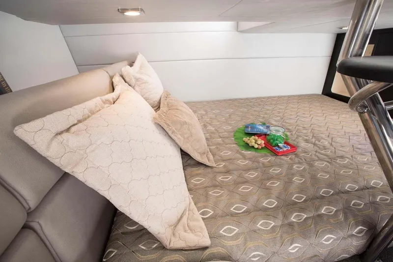 Slide: The Image of Manufacturer Provided Image: 2019 Formula 350 Crossover Bowrider OB cabin with cozy bed and snacks. - 71