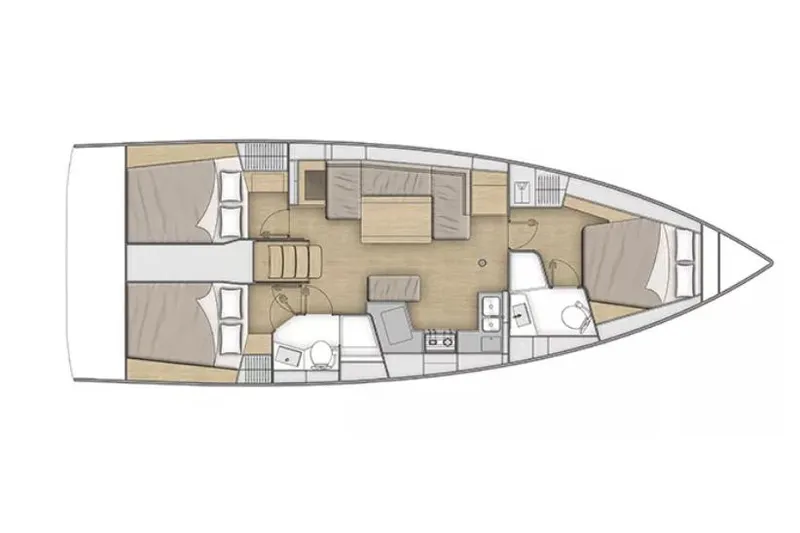 Slide: The Image of Manufacturer Provided Image: Floor plan of 2026 Beneteau Oceanis 40.1 sailboat, featuring cabins, kitchen, and living area. - 13