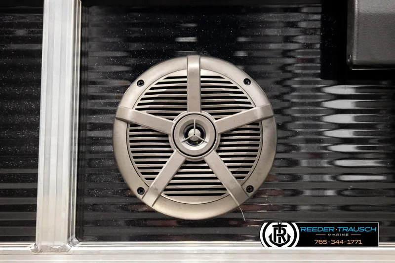 Slide: The Image of 2024 Lowe Ultra 162 Fish & Cruise boat speaker detail with Reeder-Trausch Marine logo. - 39