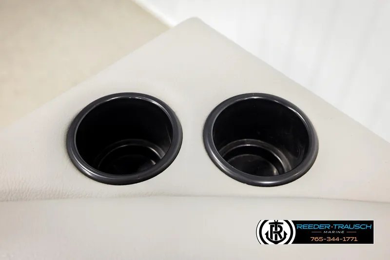 Slide: The Image of 2024 Lowe Ultra 162 Fish & Cruise boat cup holders, Reeder-Trausch Marine logo. - 40