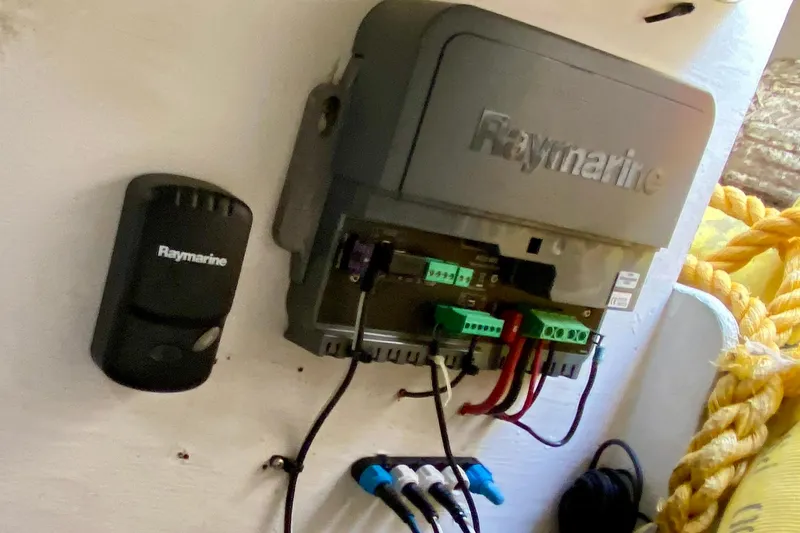 Slide: The Image of Raymarine equipment installed on a 1994 Island Packet 44 sailboat. - 46