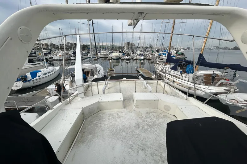 Slide: The Image of View from 1996 Navigator 53 Classic yacht overlooking marina with numerous docked sailboats. - 28