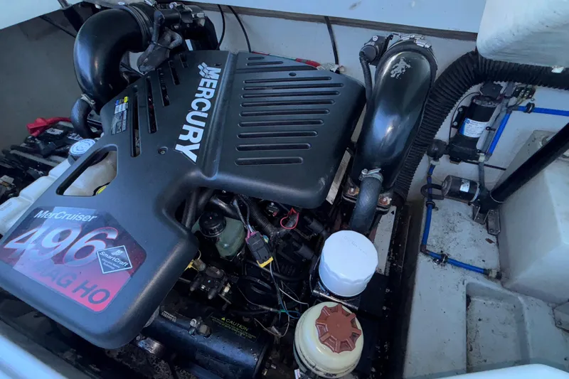 Slide: The Image of Engine compartment of a 2008 Baja 277 Islander with Mercury 496 Mag HO engine. - 44