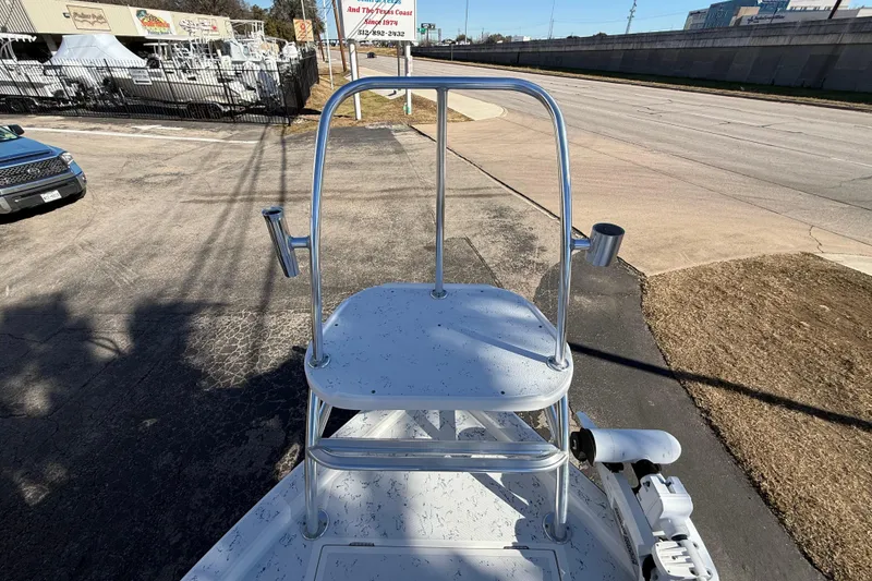 Slide: The Image of 2018 Shallow Sport 24 Modified V boat with elevated fishing platform. - 54