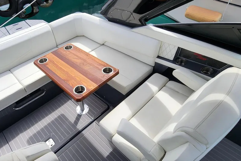 Slide: The Image of Luxurious seating area on 2022 Cruisers Yachts 338 South Beach Edition Bow Rider. - 20