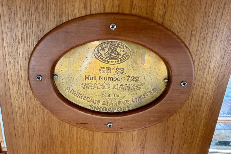 Slide: The Image of Plaque on 1985 Grand Banks 36 Classic, hull number 729, by American Marine Limited. - 13