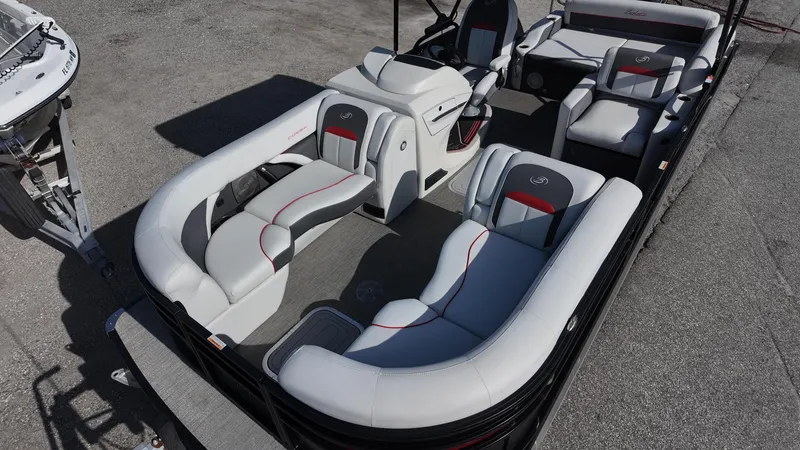 Slide: The Image of 2022 Barletta Corsa 23U pontoon boat interior with luxurious seating and modern design. - 9