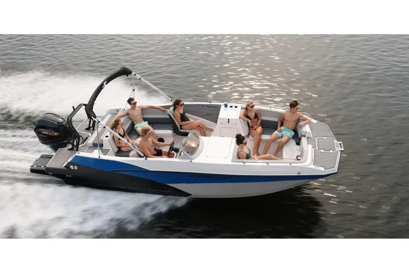 The Image of 2026 Starcraft SVX 191 OB boat cruising with passengers on a sunny day. - 1