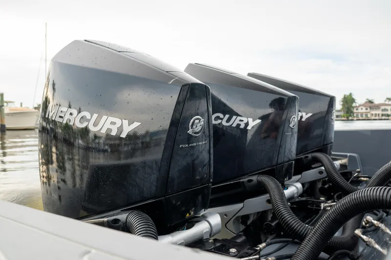 Slide: The Image of Triple Mercury outboard engines on 2022 Cruisers Yachts 38 GLS boat. - 10
