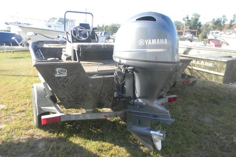 Slide: The Image of 2020 G3 Gator Tough 18 CC boat with Yamaha outboard motor on trailer. - 2
