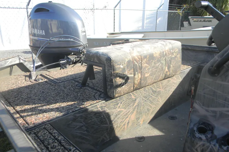 Slide: The Image of 2020 G3 Gator Tough 18 CC boat with Yamaha outboard motor and camo seating. - 6
