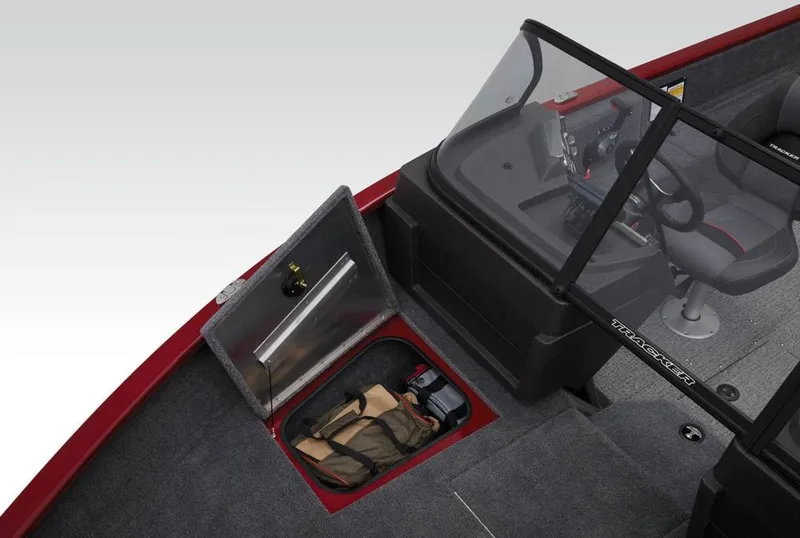 Slide: The Image of 2022 Tracker Pro Guide V-175 Combo boat interior with storage compartments open. - 14
