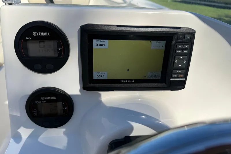Slide: The Image of Dashboard of 2023 Key West 203 DFS boat with Garmin GPS and Yamaha gauges. - 7