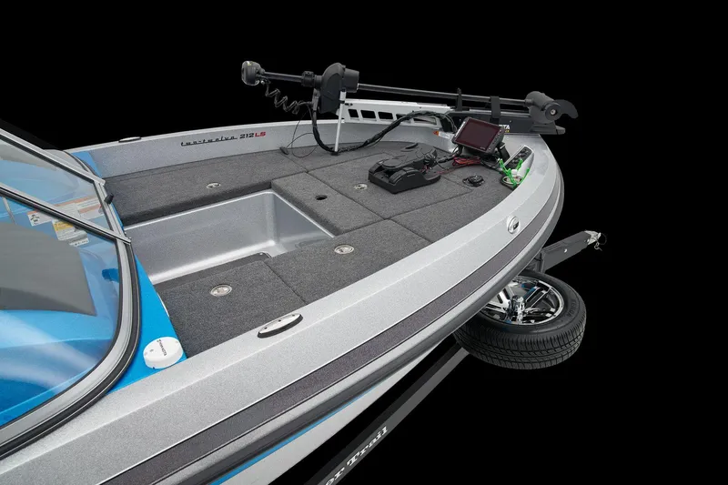 Slide: The Image of Manufacturer Provided Image: 2026 Ranger 212LS boat deck with trolling motor and electronics, featuring sleek design and modern equipment. - 26