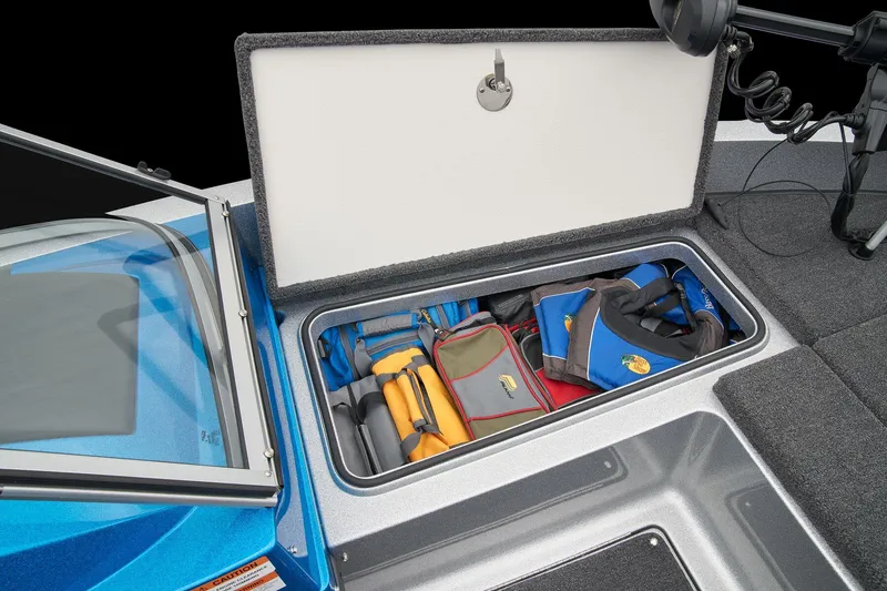 Slide: The Image of Manufacturer Provided Image: Storage compartment of 2026 Ranger 212LS boat with organized gear and equipment. - 34