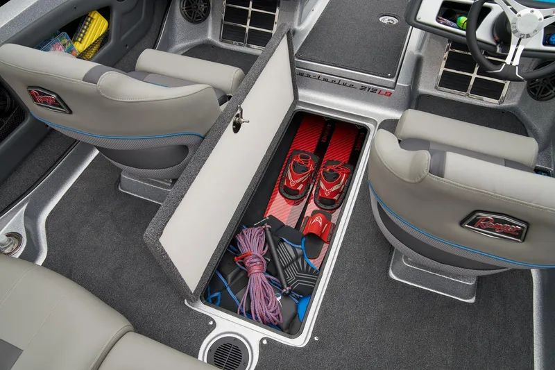 Slide: The Image of Manufacturer Provided Image: 2026 Ranger 212LS boat interior with storage compartment, water skis, and accessories. - 40