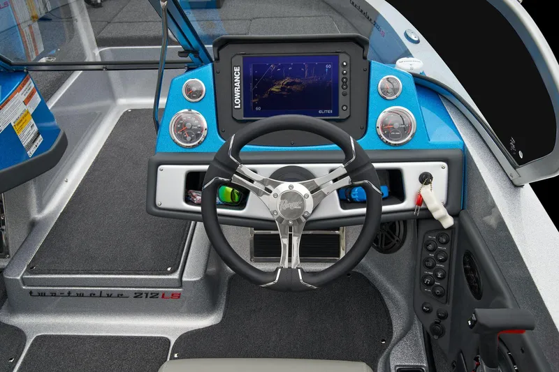 Slide: The Image of Manufacturer Provided Image: 2026 Ranger 212LS boat dashboard with steering wheel and navigation system. - 43