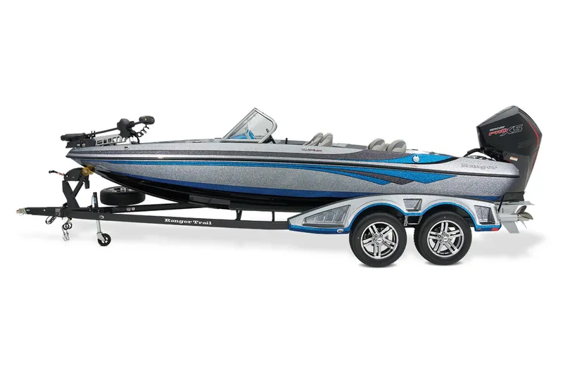 Slide: The Image of Manufacturer Provided Image: 2026 Ranger 212LS boat on trailer, sleek design, dual axles, metallic finish. - 8