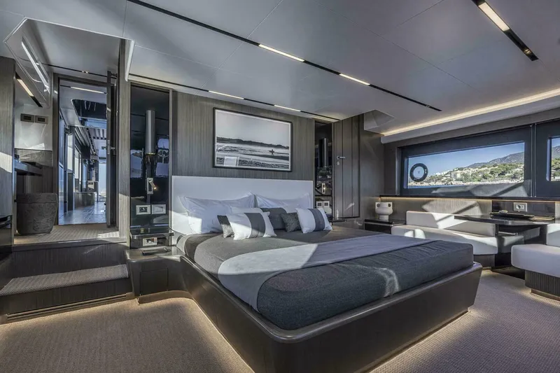 Slide: The Image of Luxurious yacht bedroom interior with modern design, Pearl 82, 2026 model. - 23