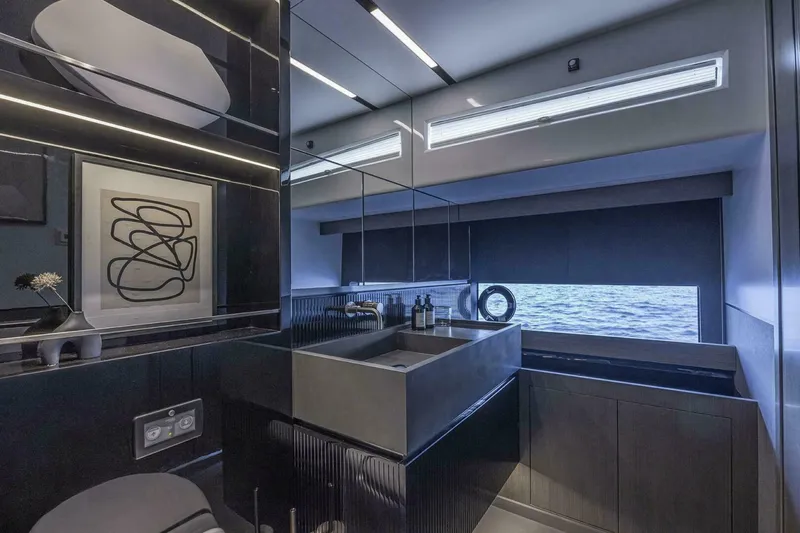 Slide: The Image of Luxurious modern bathroom on Pearl 82 yacht, featuring sleek design and ocean view, 2026 model. - 26