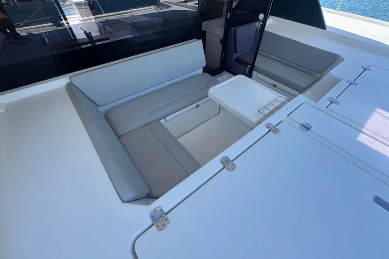 Slide: The Image of Modern seating area on a 2021 Leopard 45 yacht, featuring sleek design and comfort. - 102