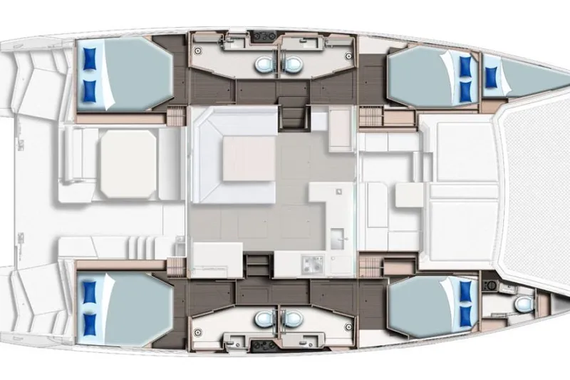 Slide: The Image of Floor plan of a 2021 Leopard 45 catamaran, featuring cabins and bathrooms. - 148